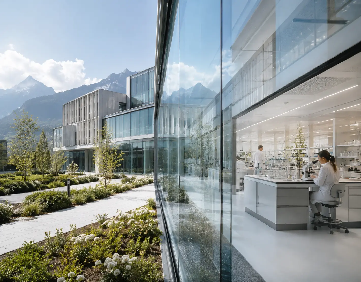 Modern research facility representing business and financial market developments in April 2024