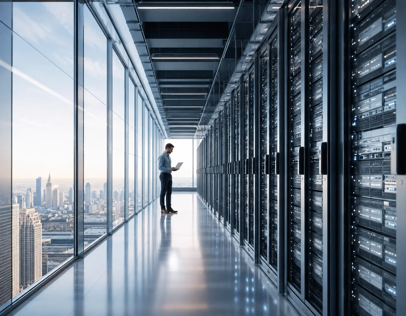 Modern data center representing artificial intelligence opportunities and challenges in equity markets
