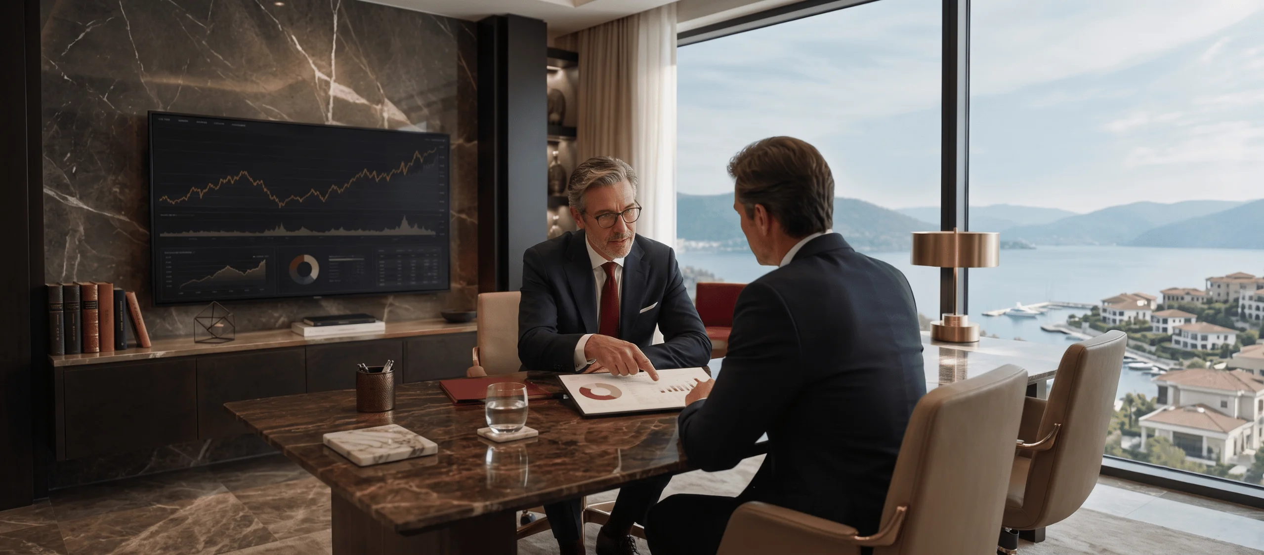 Wealth management advisor reviewing an investment portfolio with a client