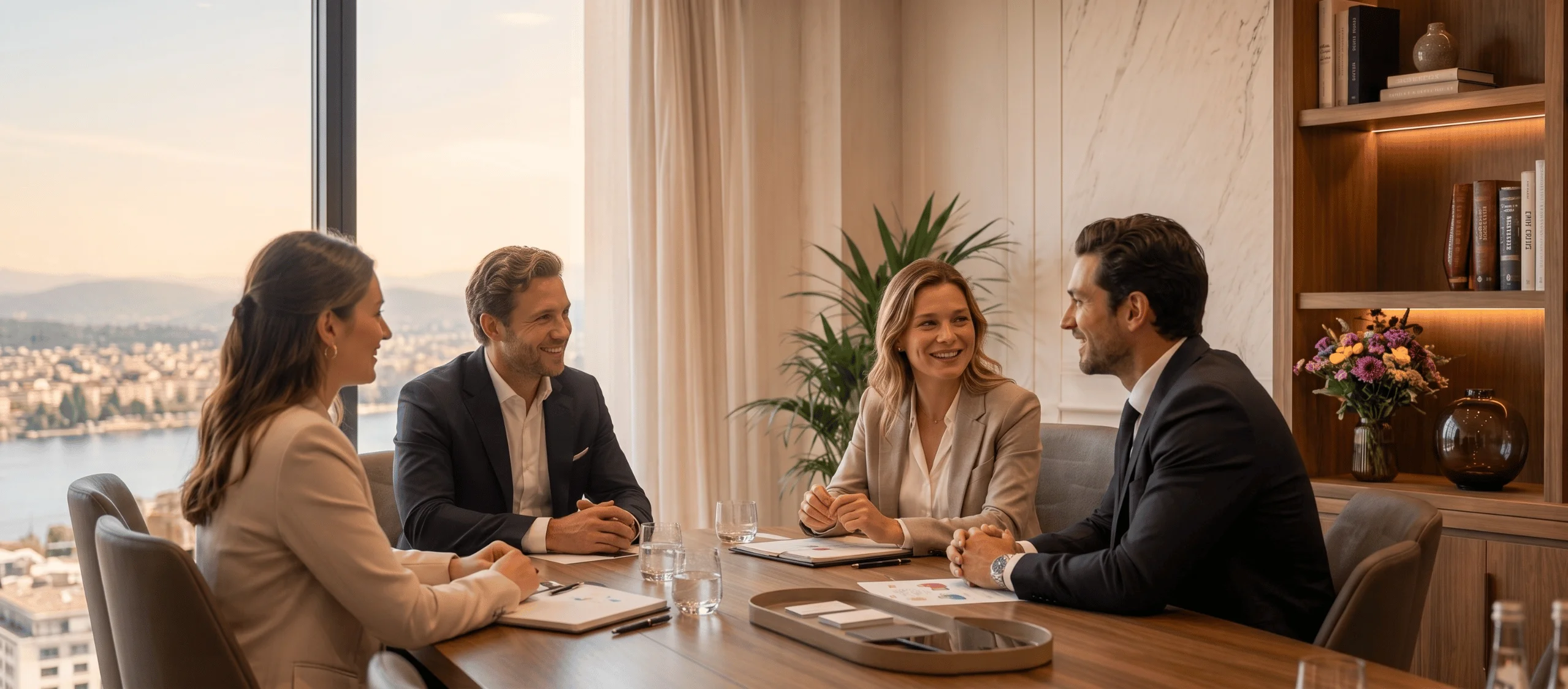 Professionals meeting in Zurich representing careers in independent wealth management at Grimaldi & Partners