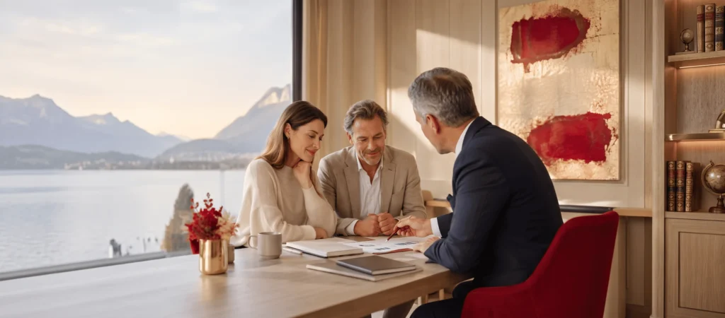 Financial advisor meeting with clients to discuss long-term financial planning